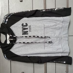 PINK Victoria's Secret Black Silver Sequin Bling Hoodie